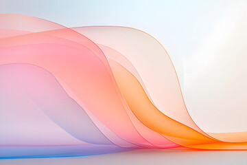 Poster - Abstract waves cascade in gradient hues. Fluid shapes blend orange, pink, and blue, creating a vibrant and ethereal visual harmony on a clean backdrop.