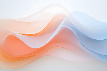 Leinwandbilder - Abstract waves of color. Translucent layers ripple and blend from soft orange to cool blue, creating a sense of calm and movement against a light backdrop.