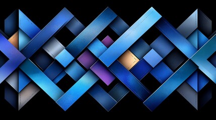 Aufkleber - Abstract blue geometric shapes, interwoven design, dark background, website banner