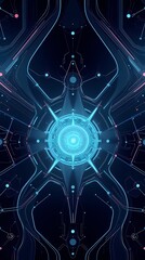 Poster - Intricate geometric design with glowing blue elements in a futuristic setting. Generative AI