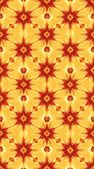 Poster - Pattern design featuring vibrant stars with shades of red and yellow displayed in a symmetrical layout. Generative AI