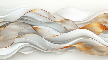 Poster - Elegant white and gold wave abstract art; background design; website banner