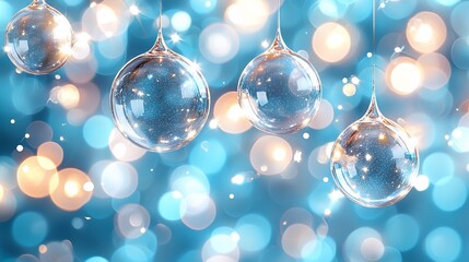 Poster - Festive glass ornaments, bokeh lights, winter holiday background, greeting card