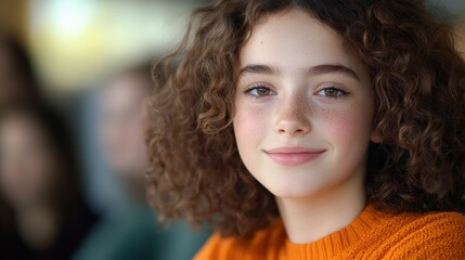 Wall Mural - portrait of a smiling girl with curly hair