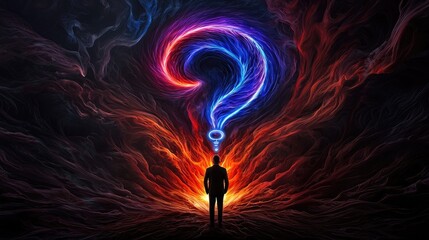 Poster - Exploring the depths of curiosity a mysterious figure in abstract space digital art surreal environment conceptual perspective