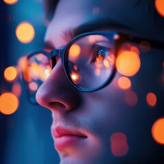 Wall Mural - man with Glasses Looking at Lights