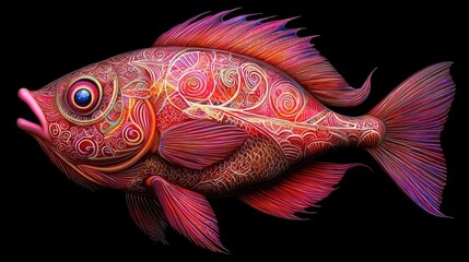 Poster - Vibrant artistic fish design underwater scene digital artwork dark background close-up view creative expression