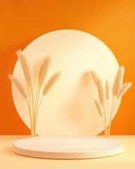 Poster - Elegant display of dried grass against circular backdrop studio setting bright environment minimalist viewpoint