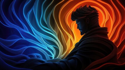 Poster - Energetic visual transformation abstract digital art vibrant colors mystical environment side profile view artistic concept