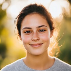 Wall Mural - smiling woman with freckles in natural light