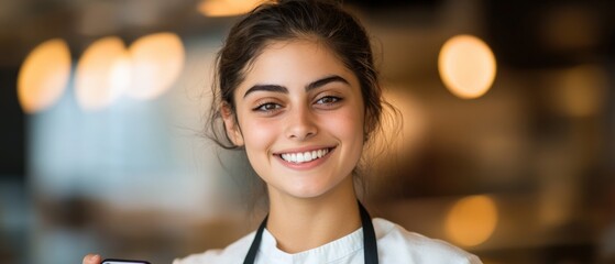 Wall Mural - smiling young waitress in a cafe