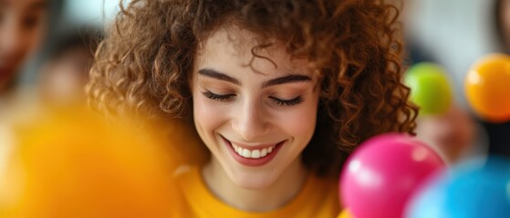 Wall Mural - smiling Woman with Balloons