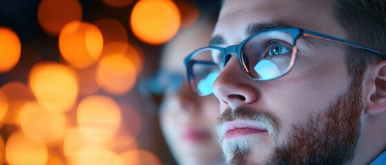 Sticker - man Wearing Glasses Looking at Screen