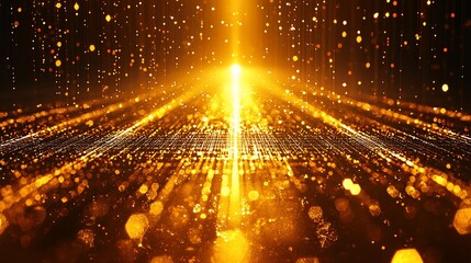 Poster - Golden light streaks, particles, futuristic background