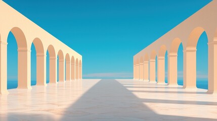 Poster - Exploring tranquil arches overlooking the sea minimalist architecture bright daylight serene atmosphere