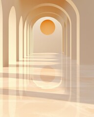 Poster - abstract sunlit archway scene minimalist interior digital artwork calm environment perspective view 
