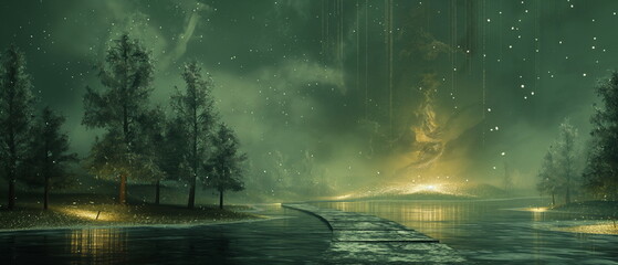 Wall Mural - festive landscape eco-futurism post-punk --chaos 1_001