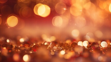 close up of a glittering surface reflecting warm lights with red, orange, and golden bokeh