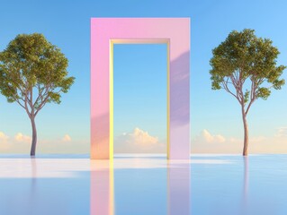Poster - surreal doorway formation scenic landscape digital art serene environment wide-angle view imaginatio