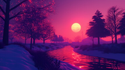 Wall Mural - festive landscape neon glow --chaos 4 --ar 169 --s_004