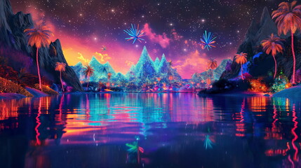 Wall Mural - festive landscape neon glow --chaos 4 --ar 169 --s_003
