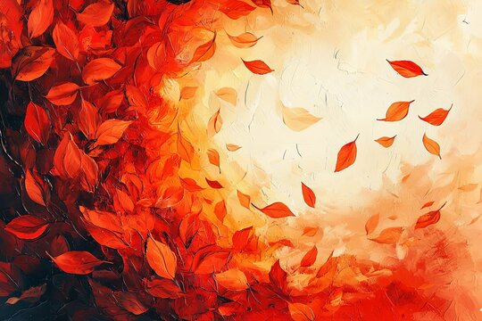 Hand-painted circular frame of autumn leaves in warm orange and red tones.