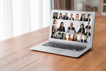 Poster - Business people on video conference for modish virtual group meeting of corprate business office workers