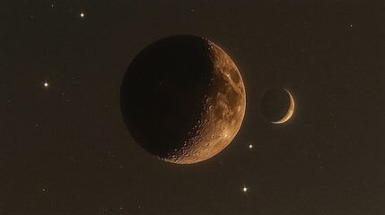 Poster - Martian moon Phobos orbits Mars; space background, science fiction