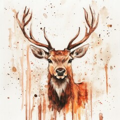 Sticker - Stag with Watercolor Background