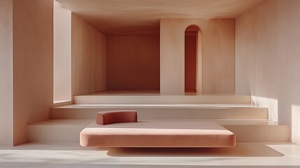 Poster - Modern minimalist peach sofa interior design room