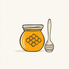 Poster - Honey Jar with Wooden Spoon Illustration (1)