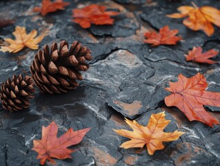 Wall Mural - Autumn Leaves and Pine Cones