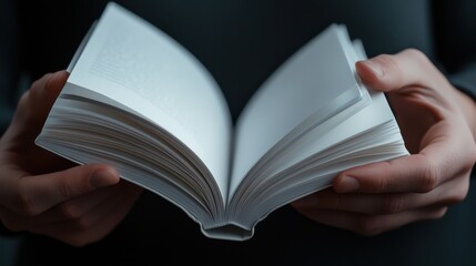 Poster - A person is holding a book open to a page with a white background