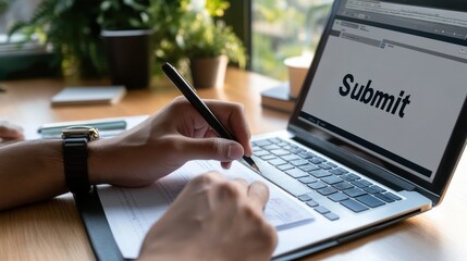 Aufkleber - A person is writing on a laptop with the word 