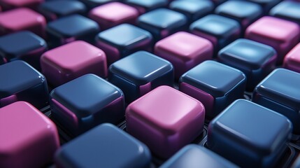 Poster - Pink and blue cubes, abstract background, 3D render, tech design