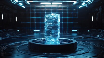Aufkleber - A blue cube is floating in a blue pool of water