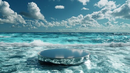Poster - A large silver object is floating in the ocean