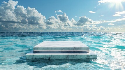 Poster - A large white stone slab sits in the ocean