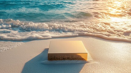 Poster - A gold square is on the beach next to the ocean