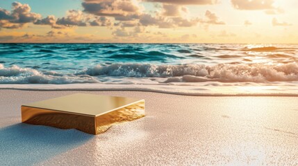 Poster - A gold square is on the beach next to the ocean