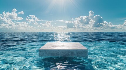 Poster - A square is floating in the ocean with the sun shining on it