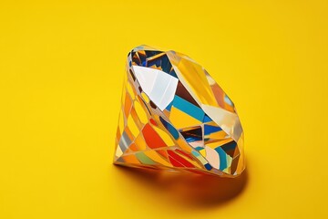 Poster - Faceted gemstone on a bright yellow background casting subtle shadow