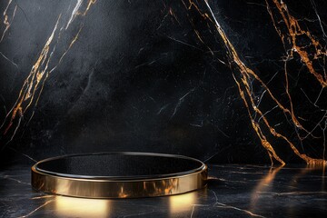 Poster - A gold and black marble pedestal with a black base