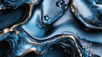 Poster - A blue and gold painting of a wave with glitter
