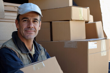 Aufkleber - Delivery worker arranging boxes in warehouse setting