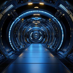 Poster - A futuristic space tunnel with a blue light shining on it