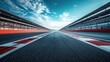 © Jam - Spectacular wide angle view showcasing an empty asphalt international race track under a bright blue sky with scattered clouds