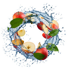 Aufkleber - Water splash in abstract shape with fresh apple pieces 
