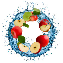Aufkleber - Water splash in abstract shape with fresh apple pieces 