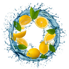 Aufkleber - Water splash in abstract shape with fresh lemon pieces 